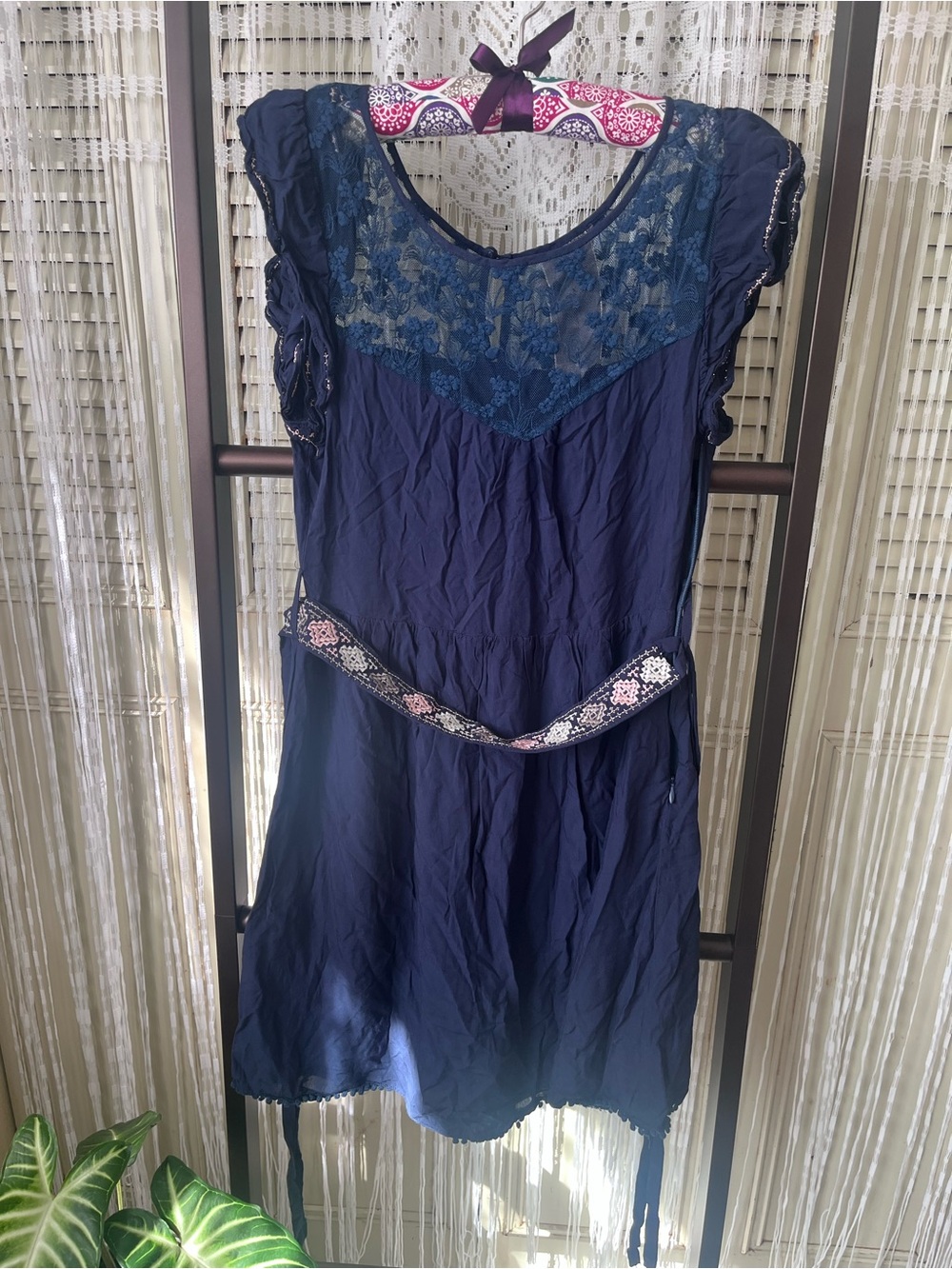 Moon Collection Navy Lace Yoke Mini Dress
